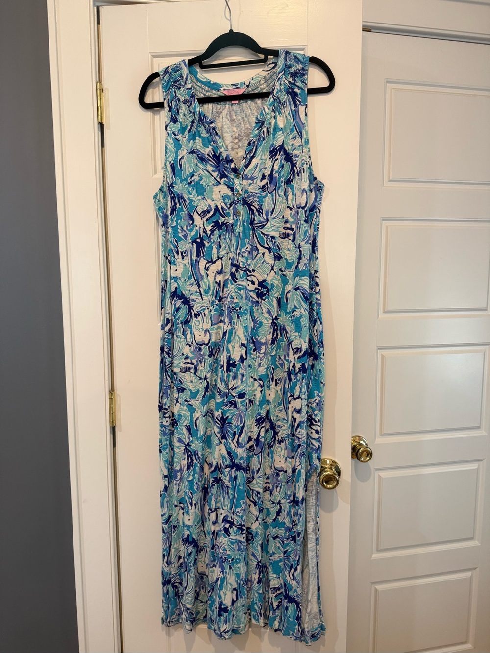 Lilly Pulitzer Essie Maxi Dress - Elephant Appral Tropical Turquoise print XL